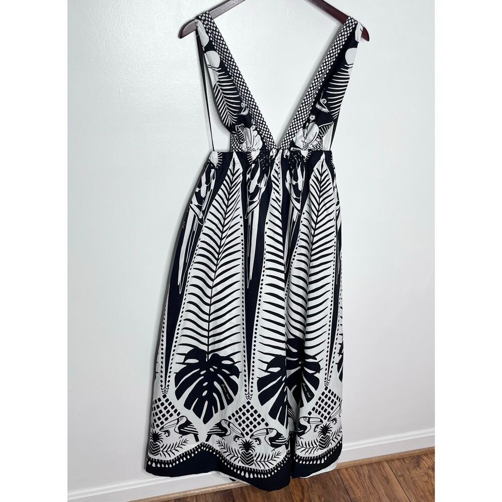 Farm Rio Macaw Elegance Black White Tropical Maxi Dress Cutout XL - Picture 5 of 11
